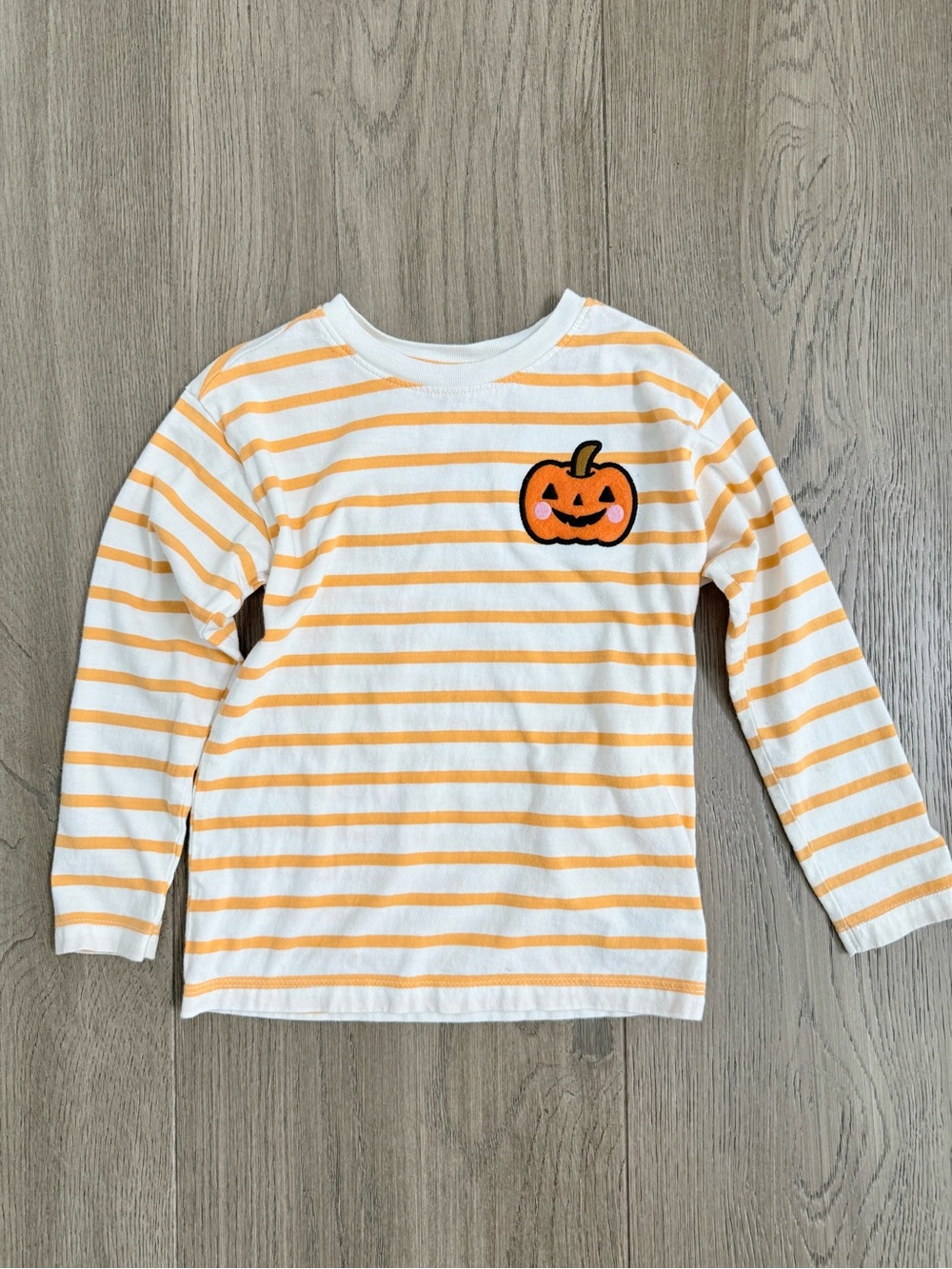 Old Navy Jack-O-Lantern Halloween Pumpkin 
Orange White Stripe Long Sleeve Tee